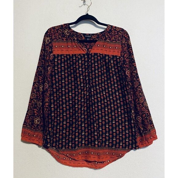 Lucky Brand Tops - Lucky Brand Top Womens Medium Boho Print Popover 3/4 Sleeve Peasant Lightweight